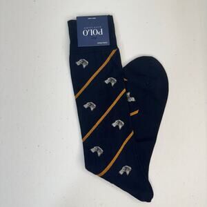 Polo Ralph Lauren Black Gold Striped Dress Socks Hunting Dog Print Cotton Blend